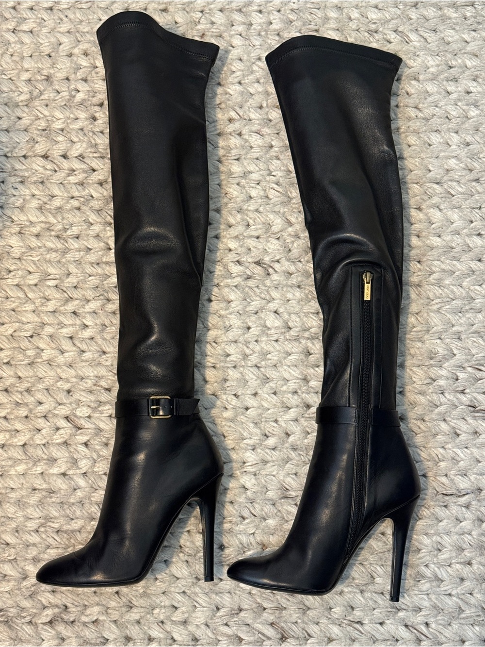 Jimmy Choo Black Leather Over-the-Knee Tamba Stiletto Boots - Size 38